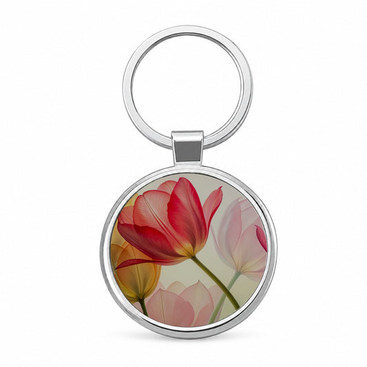 Abstract Tulips Round Metal Keychain