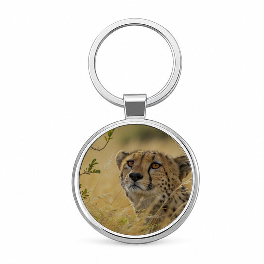 African Cheetah Safari Wildlife Round Metal Keychain