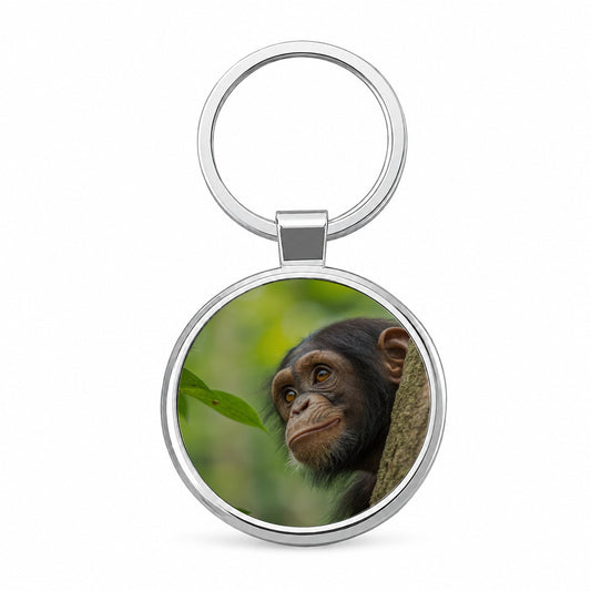African Chimpanzee Safari Wildlife Round Metal Keychain