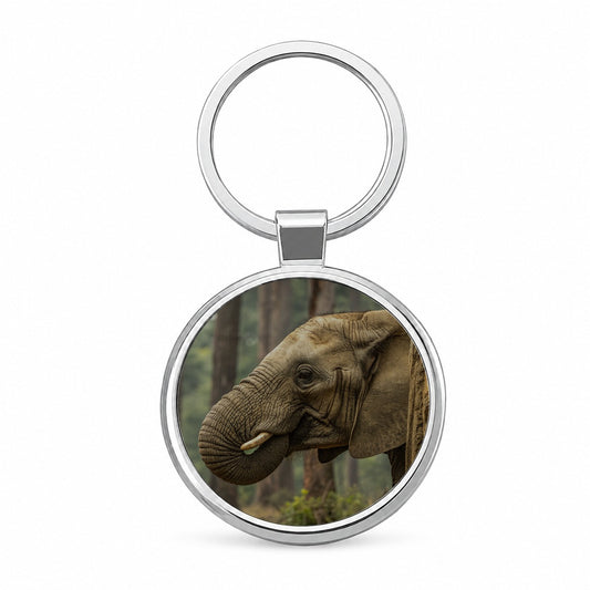 African Elephant Safari Wildlife Round Metal Keychain