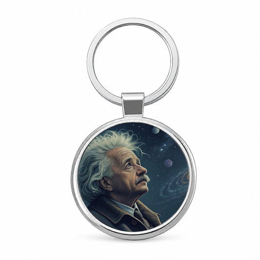 Albert Einstein Astronomy Round Metal Keychain