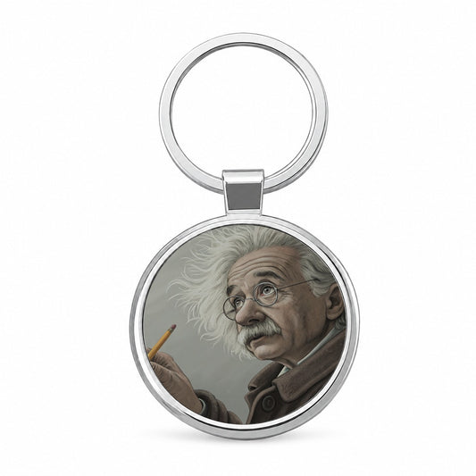 Albert Einstein Genius Portrait Round Metal Keychain