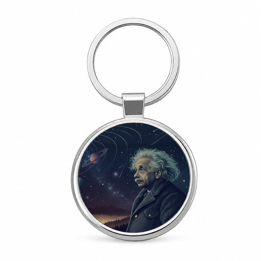 Albert Einstein Genius Space Round Metal Keychain