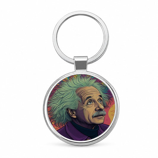 Albert Einstein Psychedelic Round Metal Keychain
