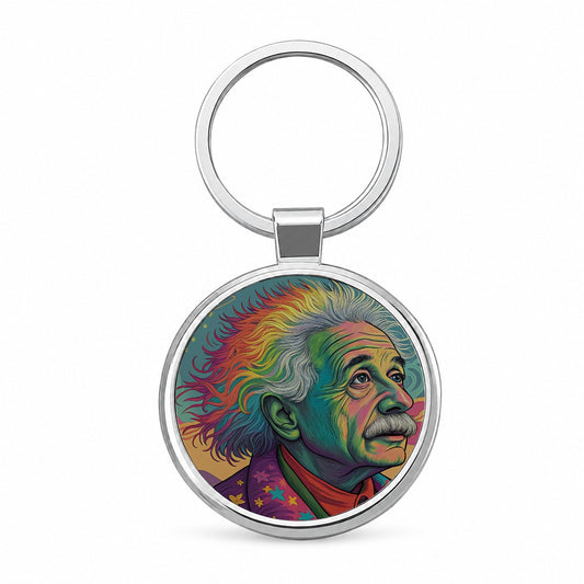 Albert Einstein Rainbow Energy Round Metal Keychain