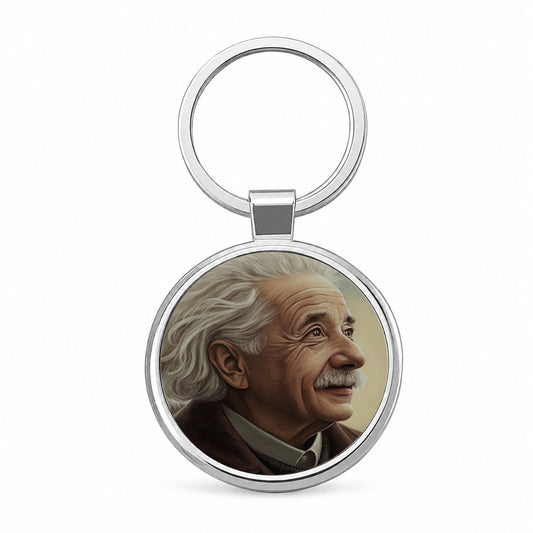 Albert Einstein Vintage Scientist Round Metal Keychain