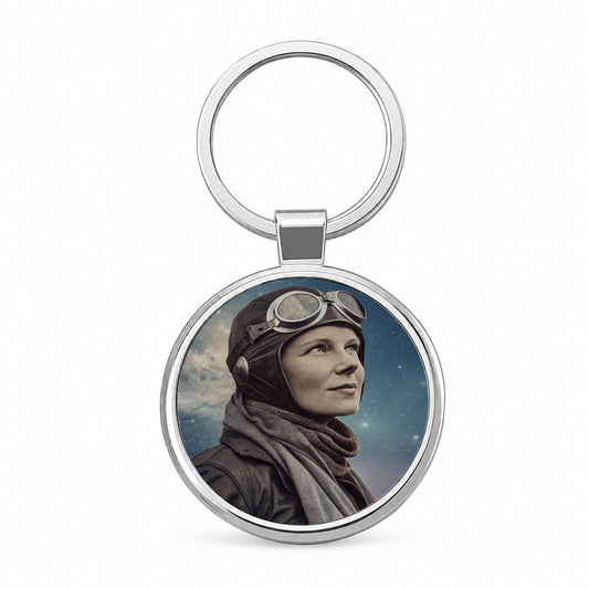 Amelia Earhart Aviation Round Metal Keychain
