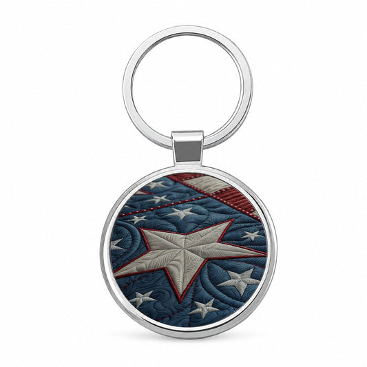 American Patriotic Quilt USA Round Metal Keychain