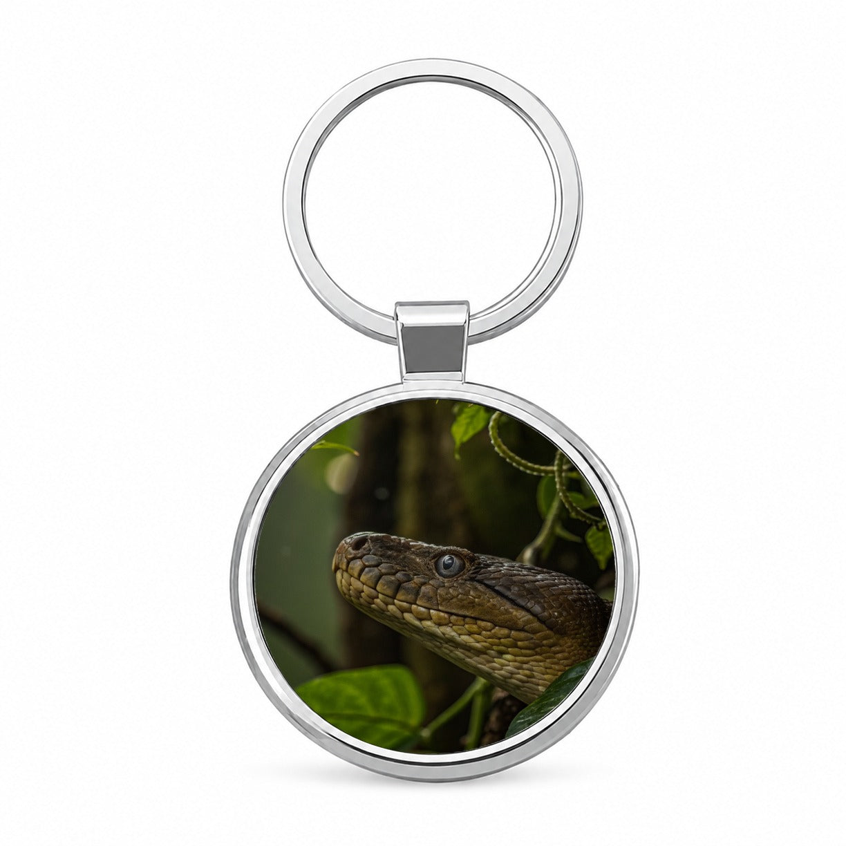 Anaconda Snake Close Up Round Metal Keychain