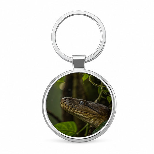 Anaconda Snake Close Up Round Metal Keychain