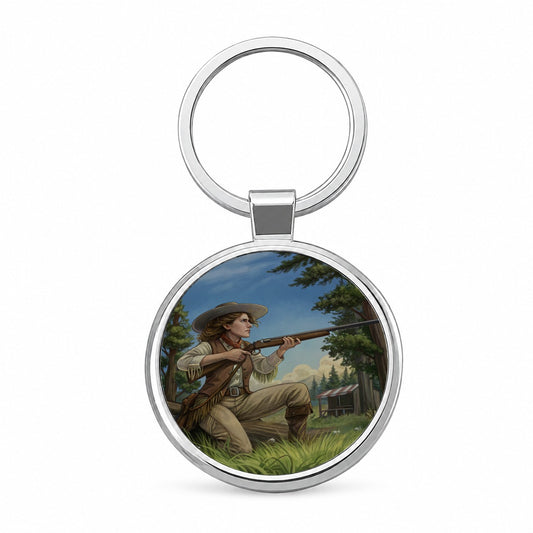 Annie Oakley Cowgirl Round Metal Keychain