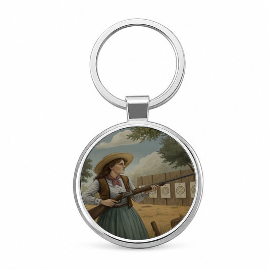 Annie Oakley Wild West Round Metal Keychain