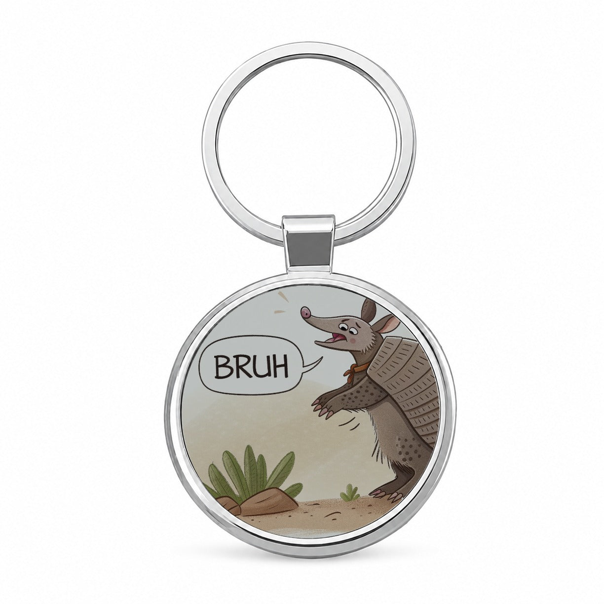 Armadillo Bruh Funny Round Metal Keychain