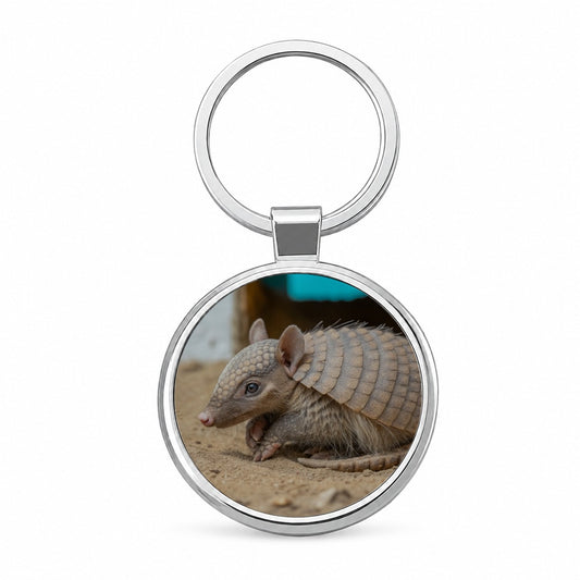Armadillo Close Up Round Metal Keychain