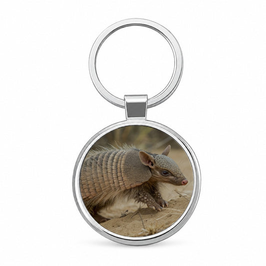 Armadillo in Nature Round Metal Keychain