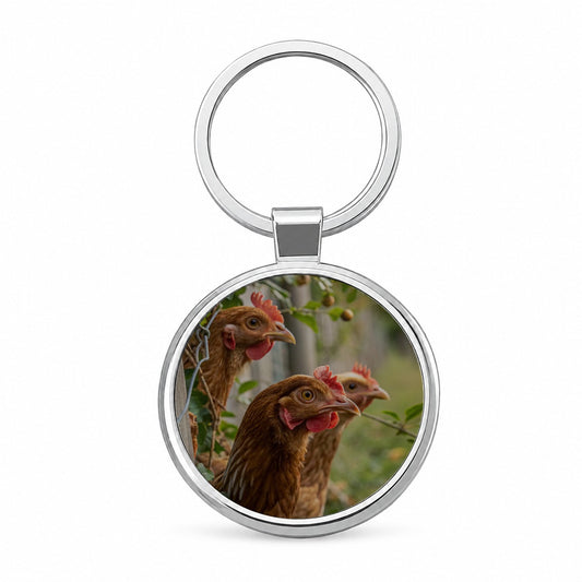 Backyard Chickens Farm Life Round Metal Keychain