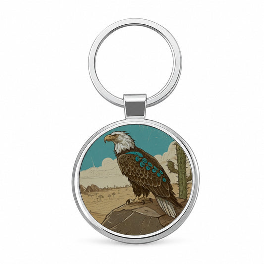 Bald Eagle of the Southwest Desert Round Metal Keychain