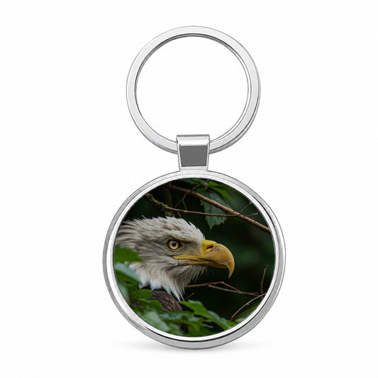 Bald Eagle Wildlife Portrait Round Metal Keychain