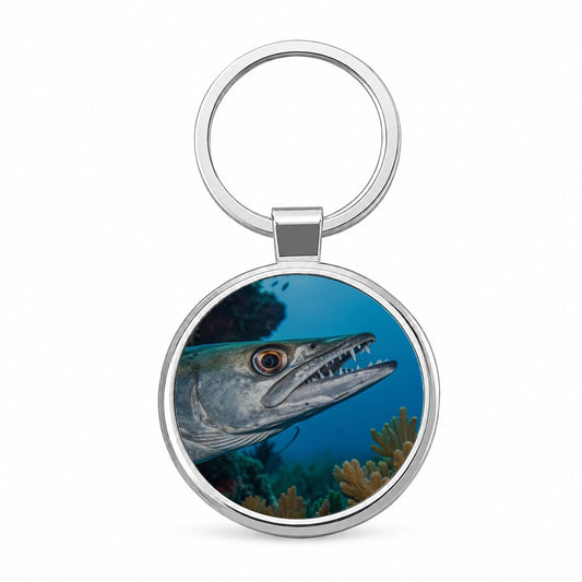 Barracuda Fish Ocean Wildlife Round Metal Keychain