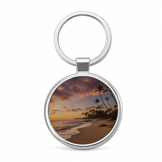 Beach Sunrise Sunset Ocean Tropical Round Metal Keychain