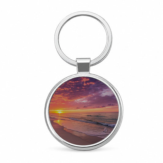 Beach Sunset Ocean Beautiful Round Metal Keychain