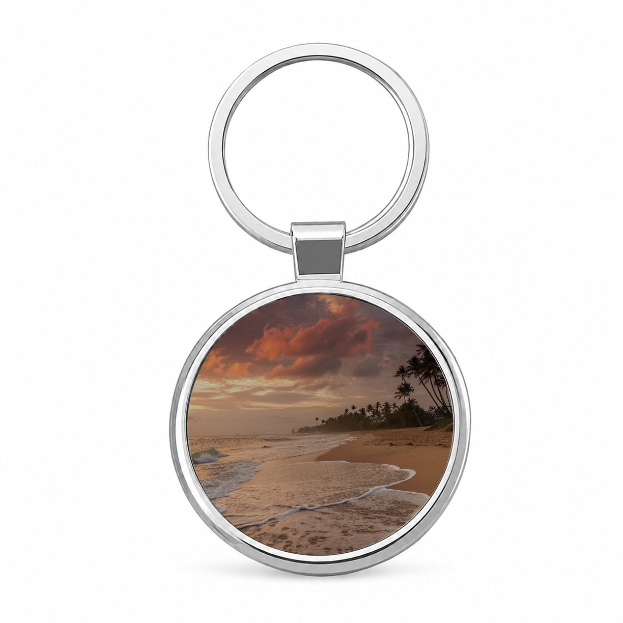 Beach Sunset Tropical Ocean Island Round Metal Keychain