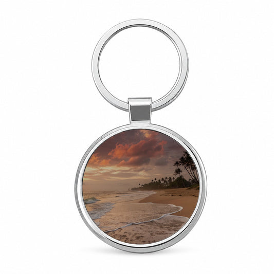 Beach Sunset Tropical Ocean Island Round Metal Keychain