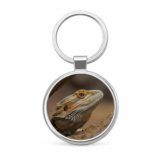 Bearded Dragon Lizard Wildlife Round Metal Keychain