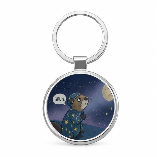 Beaver Saying Bruh Funny Pajamas Round Metal Keychain