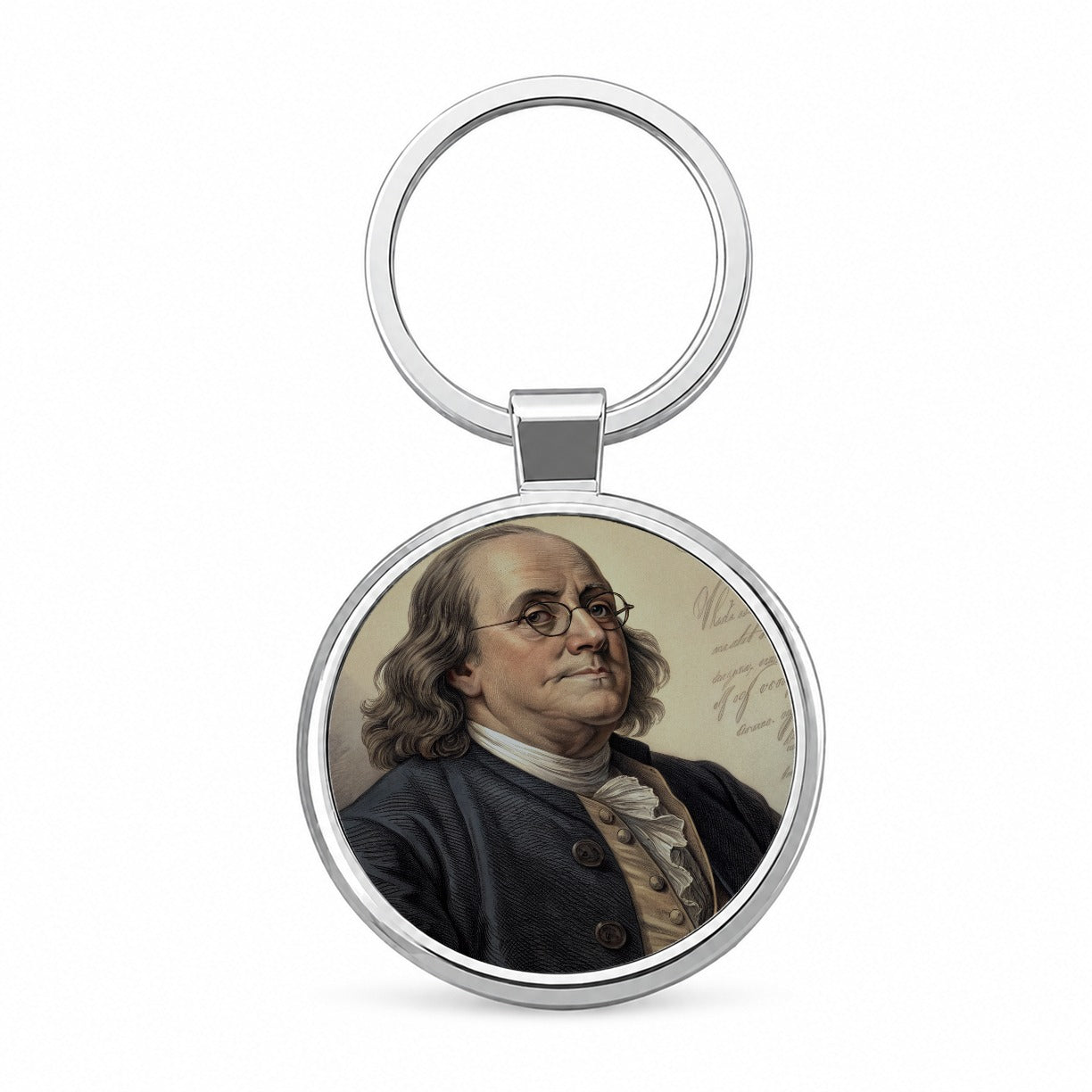 Benjamin Franklin American History Round Metal Keychain