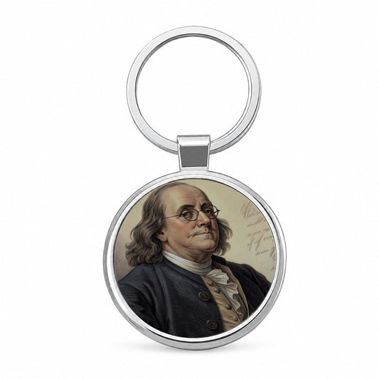 Benjamin Franklin American History Round Metal Keychain
