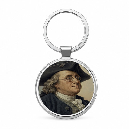 Benjamin Franklin Inventor Round Metal Keychain