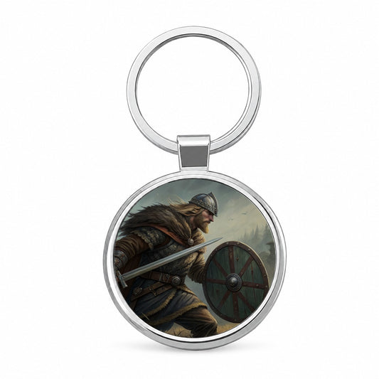 Beowulf Norse Warrior Round Metal Keychain