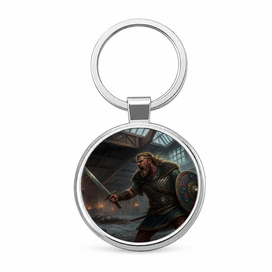 Beowulf Viking Warrior Round Metal Keychain