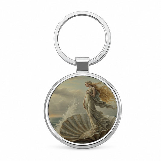 Birth of Venus Inspired Round Metal Keychain