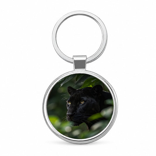 Black Panther Jungle Wildlife Round Metal Keychain