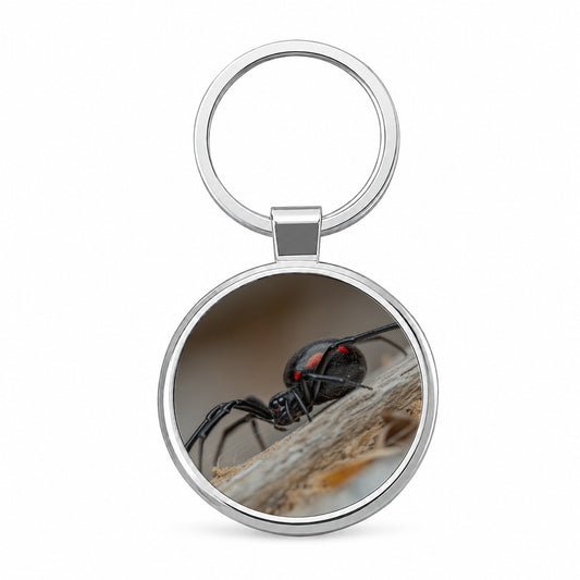 Black Widow Spider Arachnid Round Metal Keychain