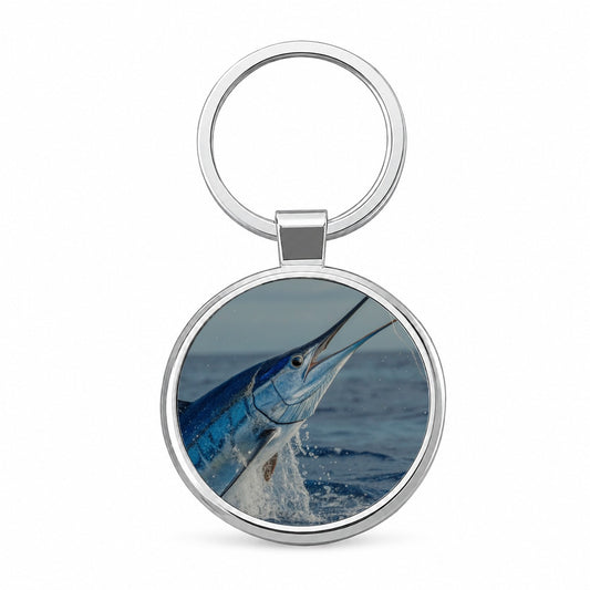 Blue Marlin Deep Sea Fishing Round Metal Keychain