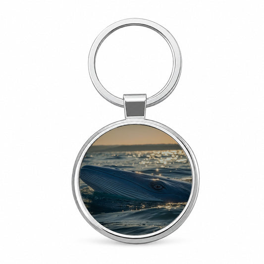 Blue Whale Ocean Wildlife Round Metal Keychain