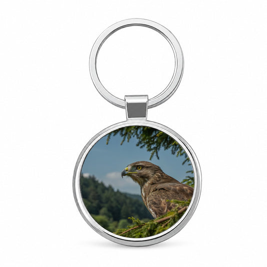 Buzzard Bird Wildlife Nature Round Metal Keychain