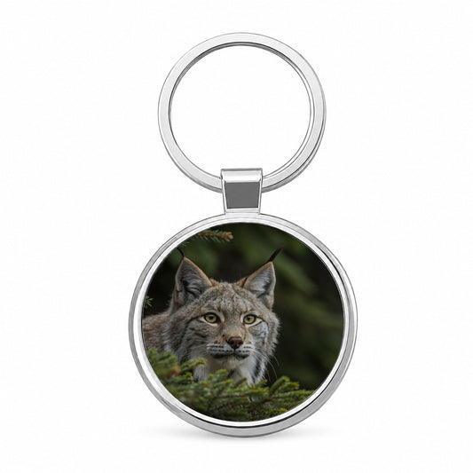 Canada Lynx Wildlife Nature Round Metal Keychain
