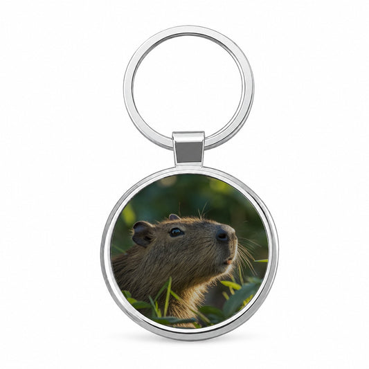 Capybara Wildlife Nature Scene Round Metal Keychain