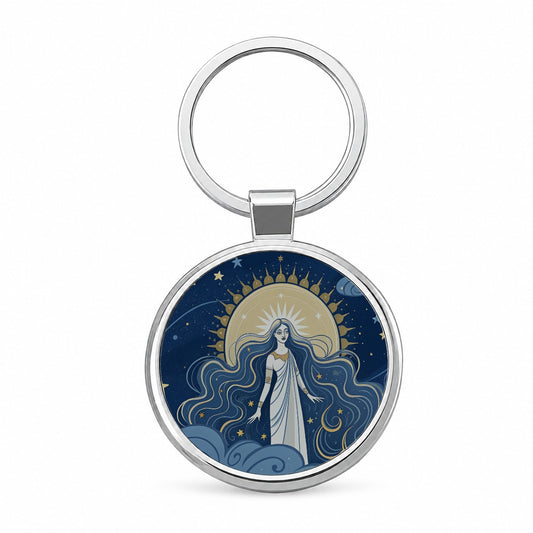 Celestial Moon Goddess Tarot Round Metal Keychain