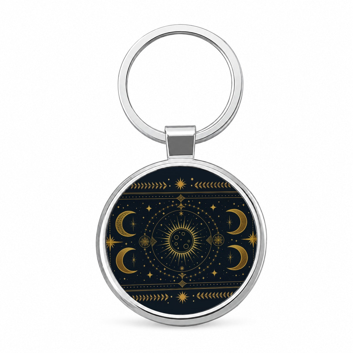 Celestial Mystical Tarot Art Round Metal Keychain