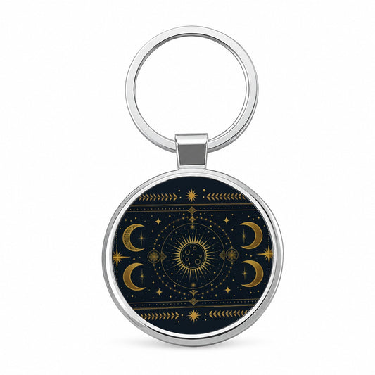 Celestial Mystical Tarot Art Round Metal Keychain