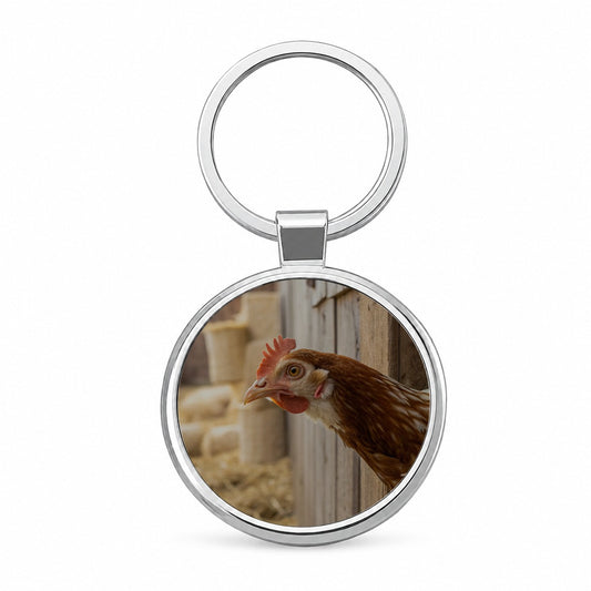 Chicken Barnyard Farm Life Round Metal Keychain