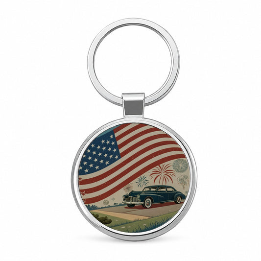 Classic USA Flag Celebration Patriotic Round Metal Keychain