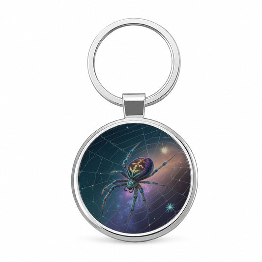 Cosmic Spider Web Halloween Round Metal Keychain