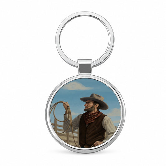 Cowboy Abraham Lincoln Round Metal Keychain
