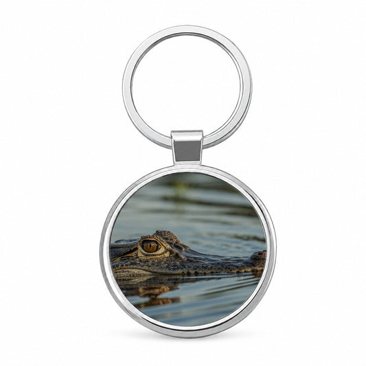 Crocodile In Water Wildlife Round Metal Keychain